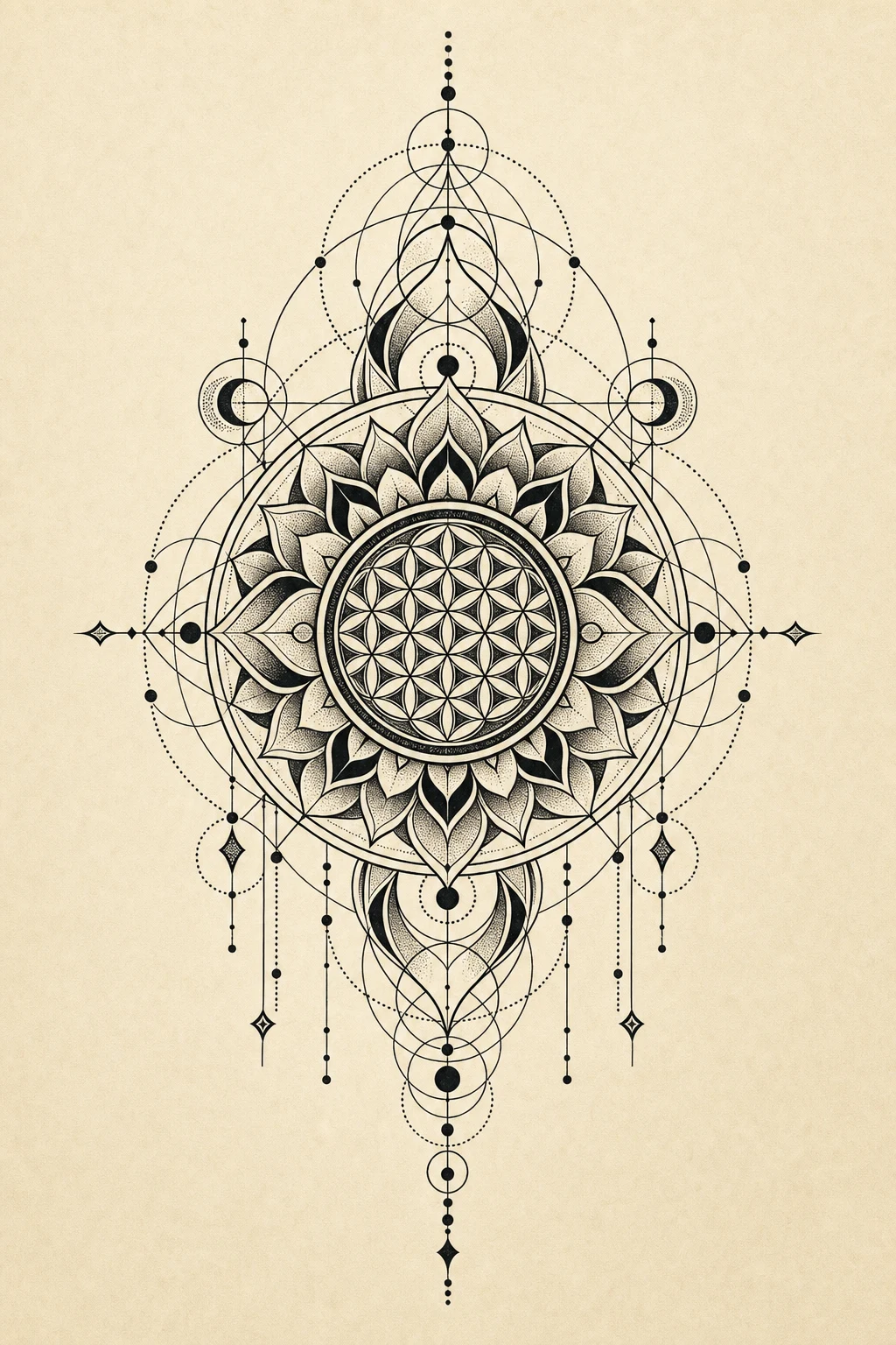 Tatuaje geométrico: geometría sagrada, mandalas y líneas que aguantan