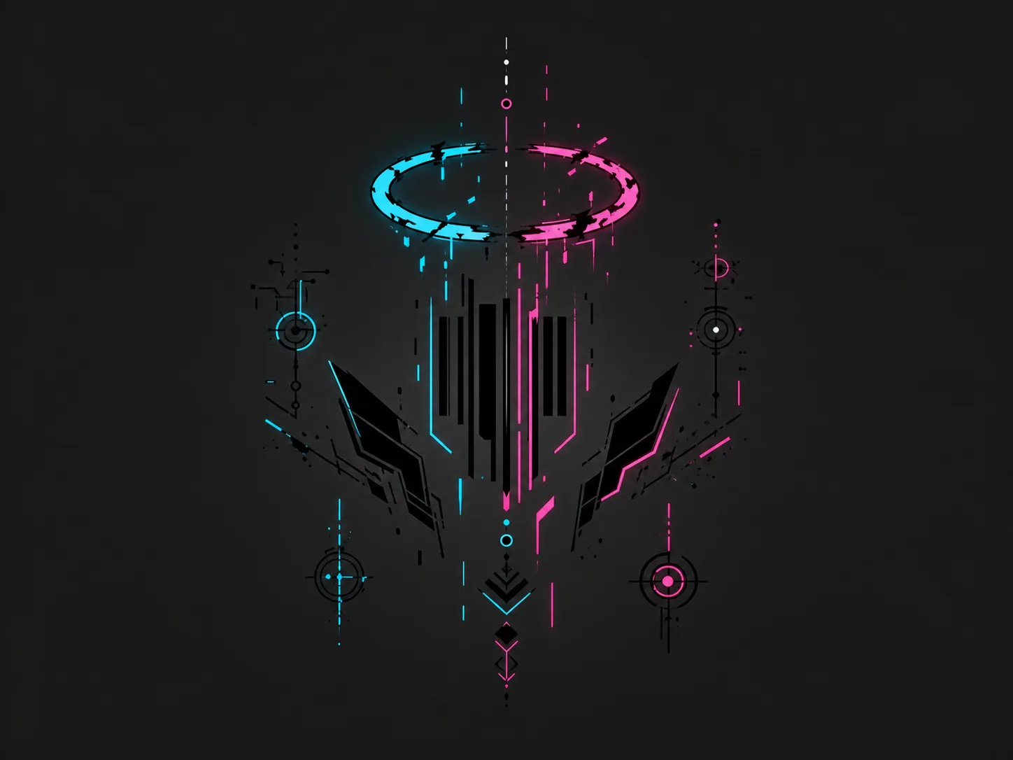 Glitch symbols and compact tech marks Cyberpunk